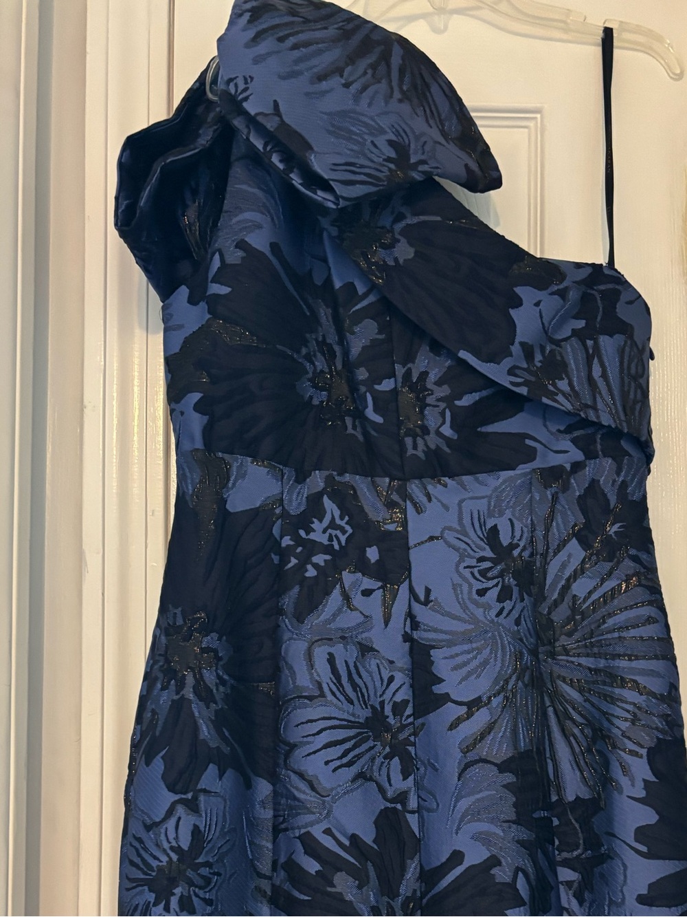 Elegant One-Shoulder Royal Navy Floral Evening Dress. Never worn. Tag in place